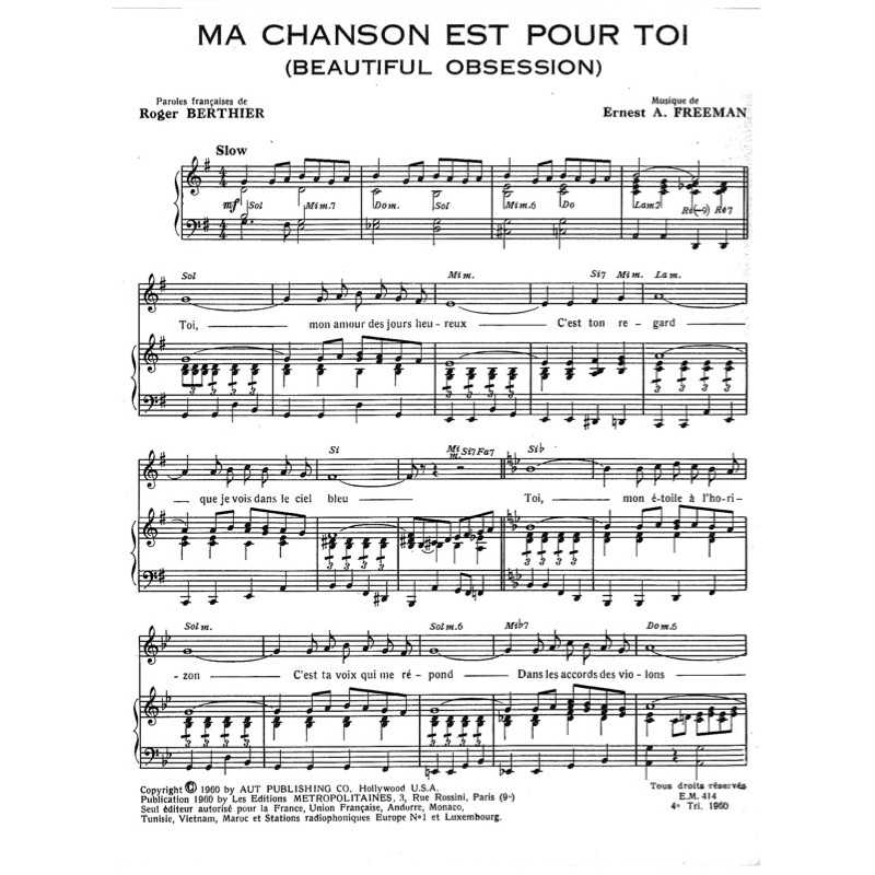 Partition MA CHANSON EST POUR TOI Tino ROSSI pdf