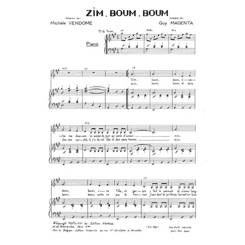 Partition PDF ZIM BOUM BOUM Bourvil sheet music