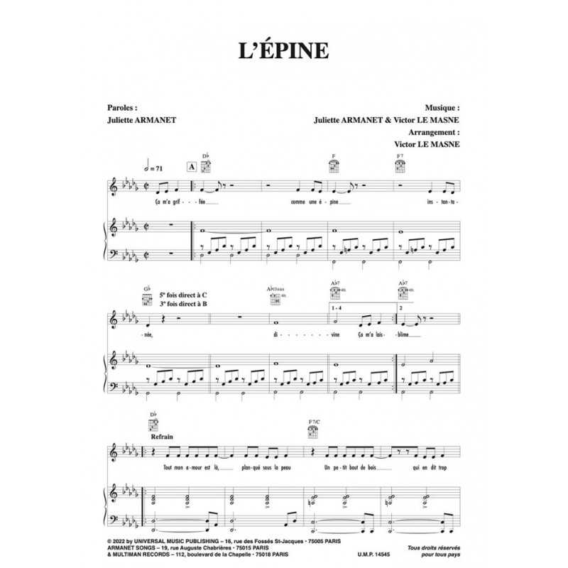 Partition PDF L’ÉPINE Juliette ARMANET