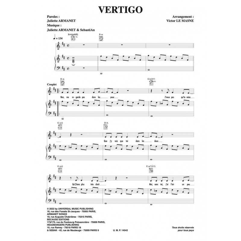 Partition PDF VERTIGO Juliette ARMANET