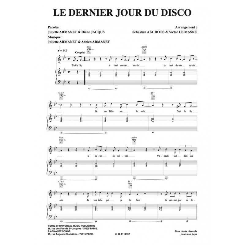 Partition PDF LE DERNIER JOUR DU DISCO Juliette ARMANET