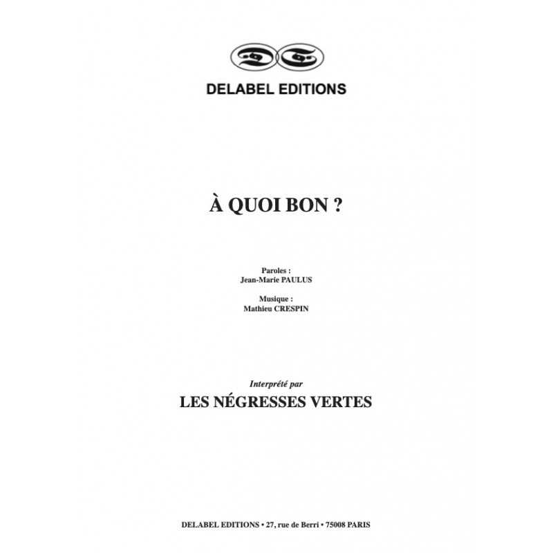 Partition À QUOI BON Les Négresses Vertes PDF