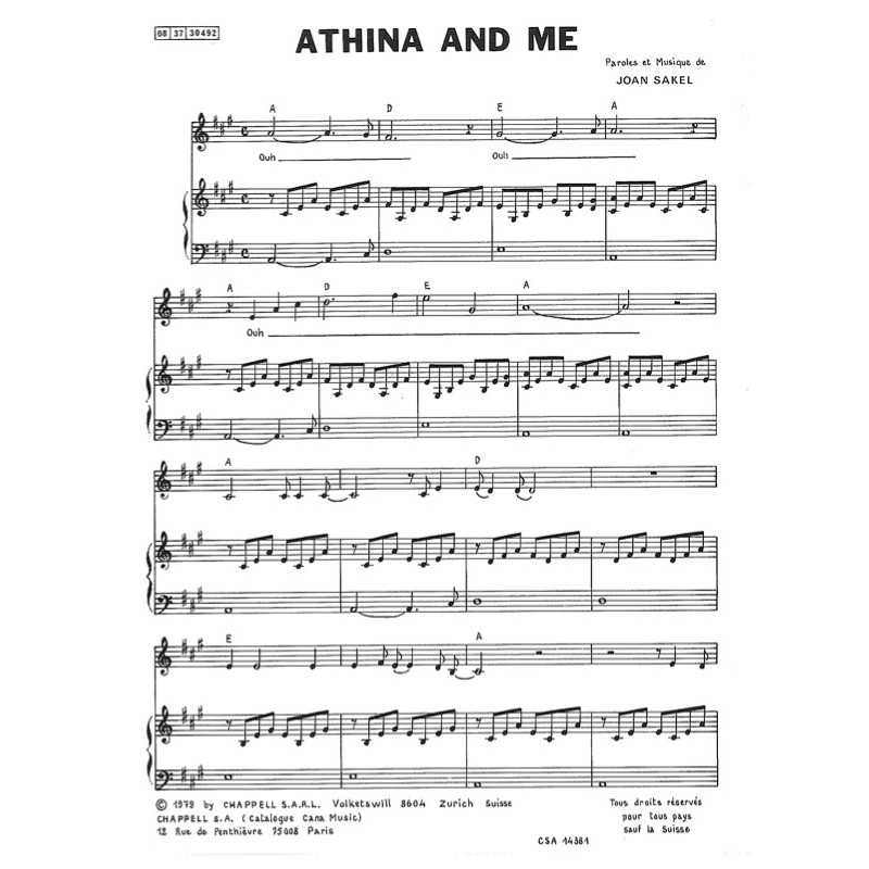 Sheet music ATHINA AND ME Nana MOUSKOURI