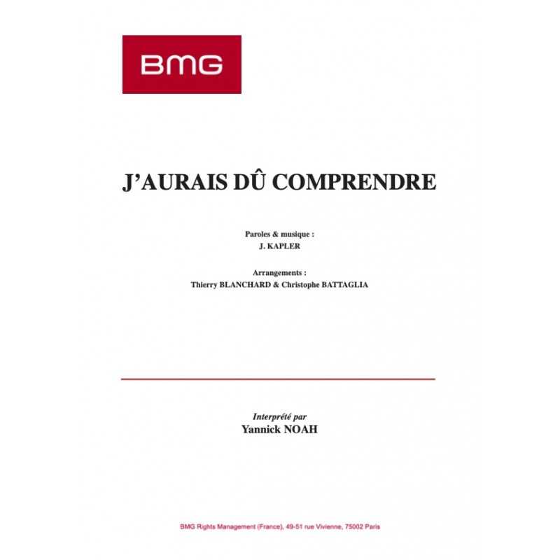 Partition J'AURAI DÛ COMPRENDRE Yannick Noah PDF