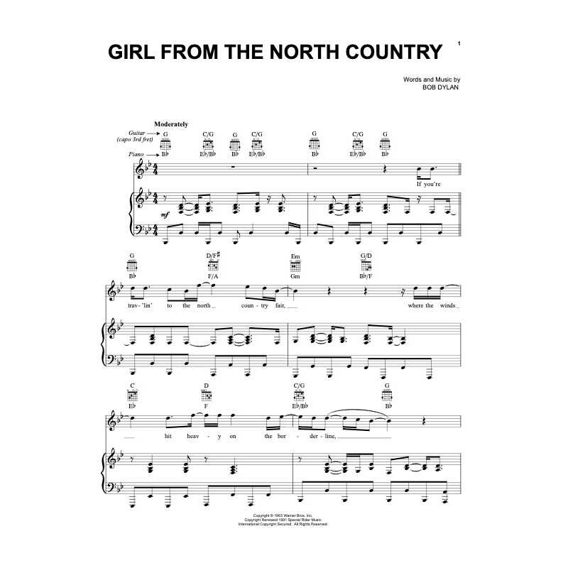 Partition GIRL FROM THE NORTH COUNTRY Bob DYLAN