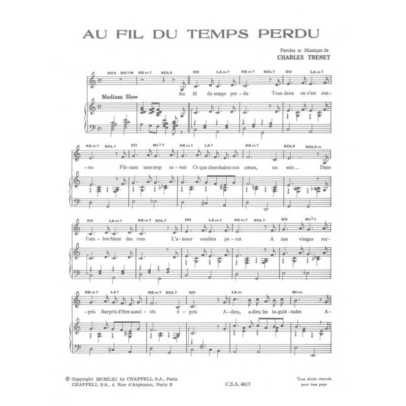 Sheet music AU FIL DU TEMPS PERDU Charles Trenet PDF