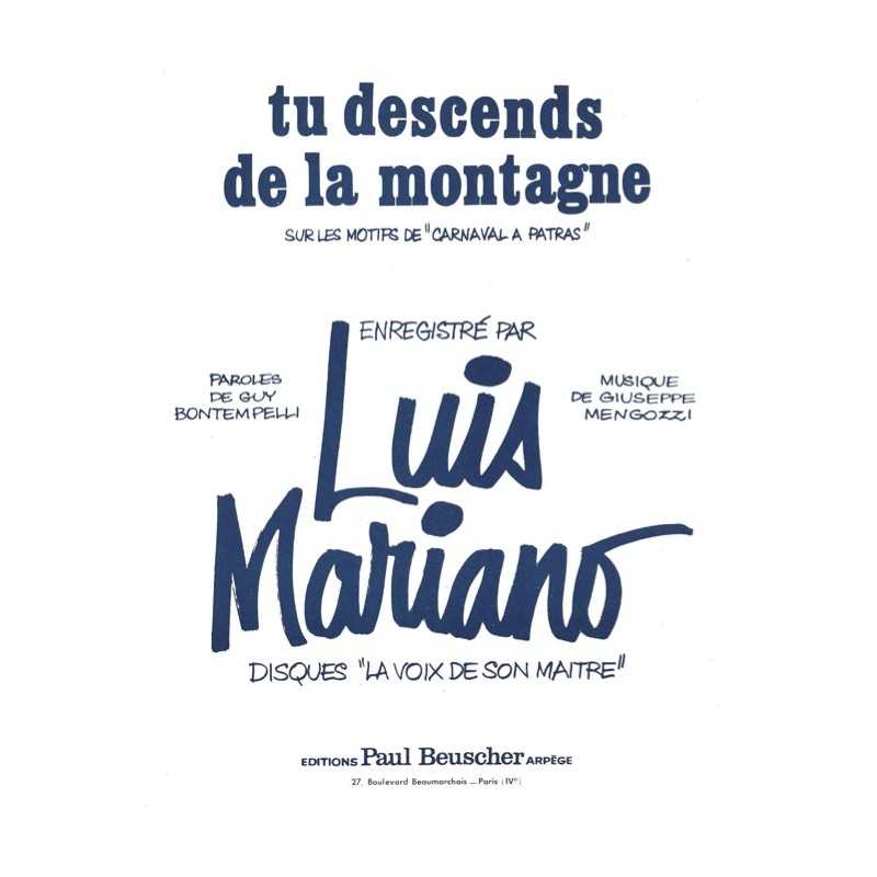 Sheet music PDF TU DESCENDS DE LA MONTAGNE Luis Mariano