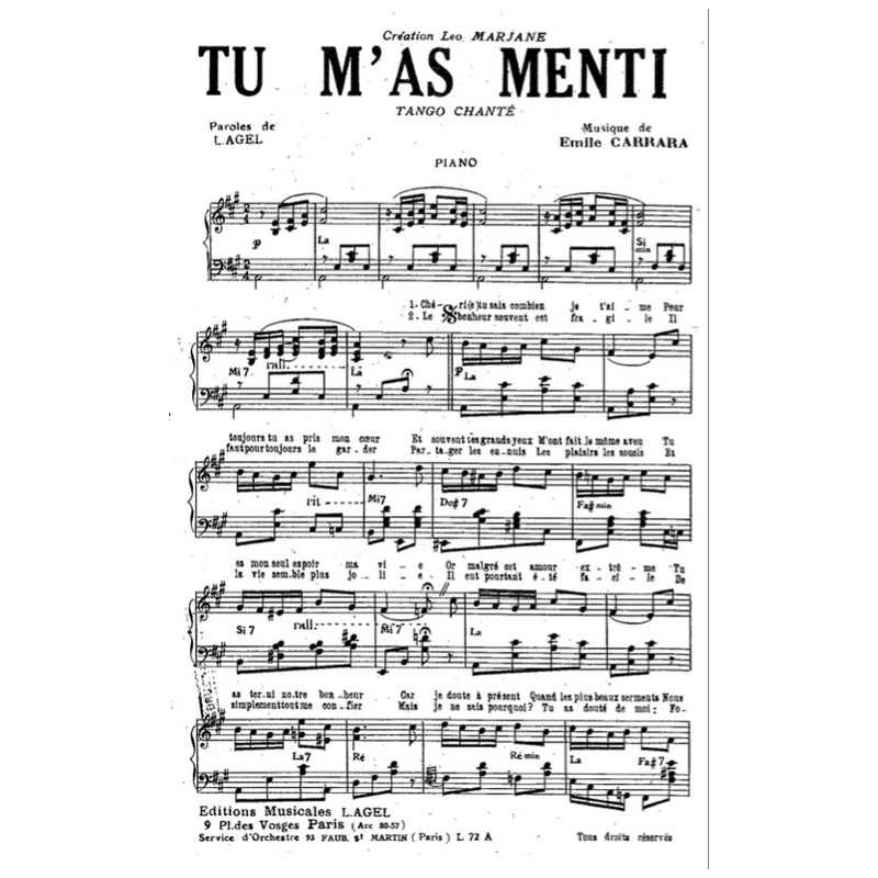 Sheet music PDF TU M'AS MENTI Léo Marjane
