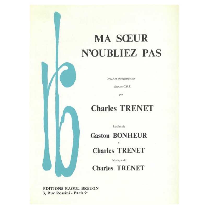 Partition MA SŒUR N'OUBLIEZ PAS Charles TRENET