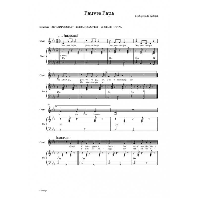Sheet music PAUVRE PAPA LES OGRES DE BARBACK pdf