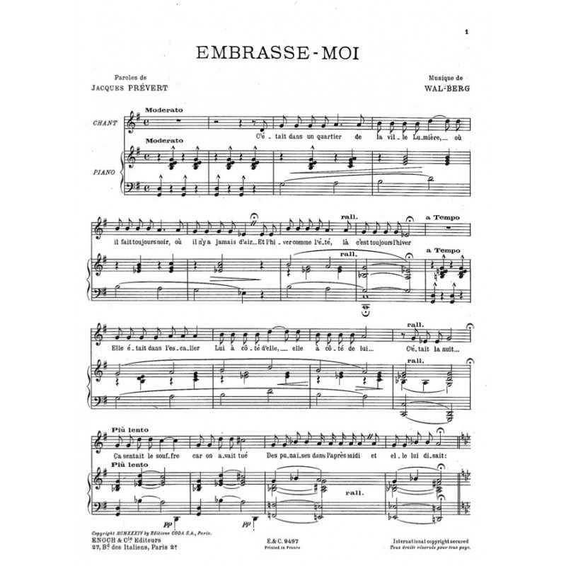 Sheet music EMBRASSE MOI Marianne Oswald