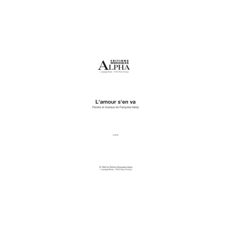 Sheet music L'AMOUR S'EN VA Françoise Hardy