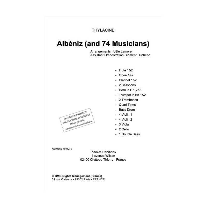Partitions ALBENIZ (AND 74 MUSICIANS) - THYLACINE