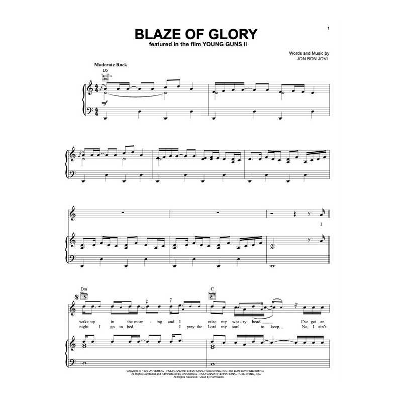 Sheet music BLAZE OF GLORY BON JOVI