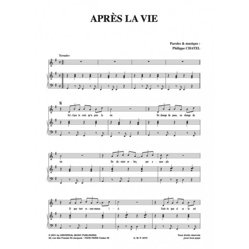 Sheet music APRÈS LA VIE Philippe CHATEL pdf