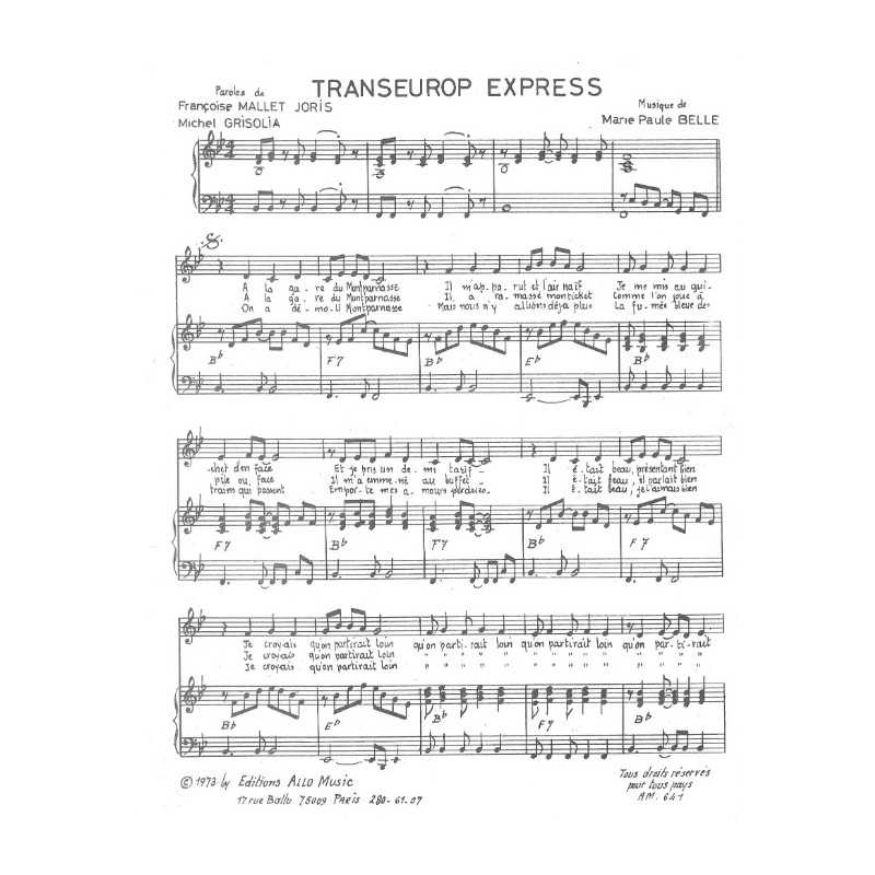 Sheet music TRANSEUROP EXPRESS Marie-Paule Belle