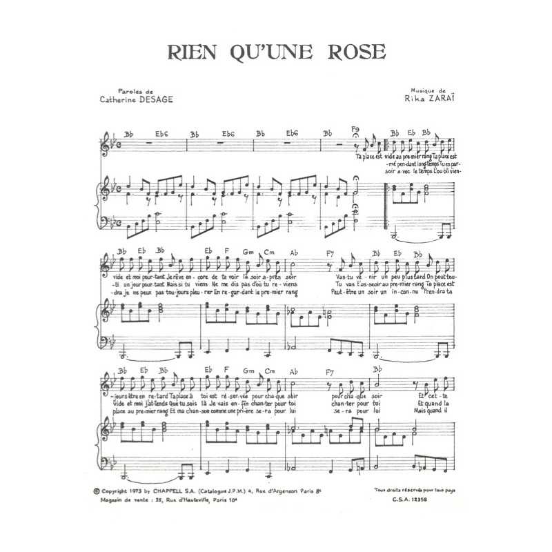 Partition RIEN QU'UNE ROSE Rika Zaraï pdf