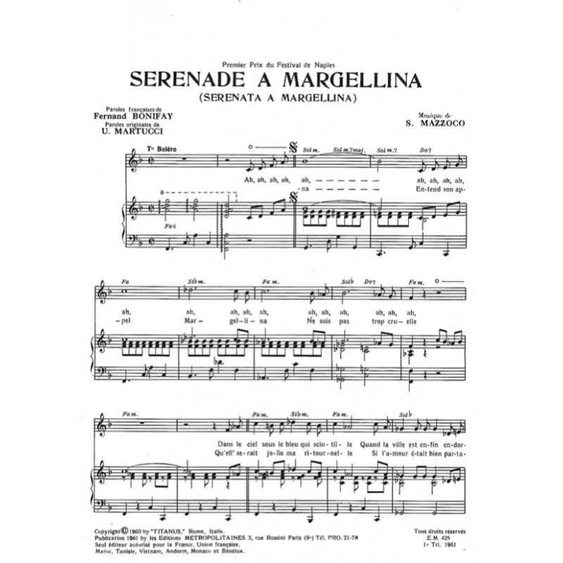 Partition SERENADE A MARGELLINA (SERENATA A MARGELLINA) de Tino ROSSI