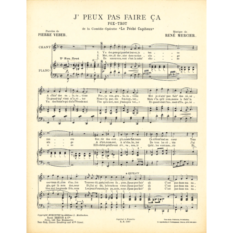 Sheet music J'PEUX PAS FAIRE ÇA