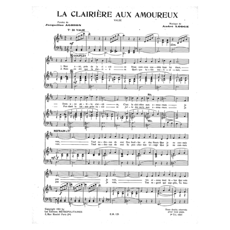 Sheet music LA CLAIRIÈRE AUX AMOUREUX by Anny GOULD