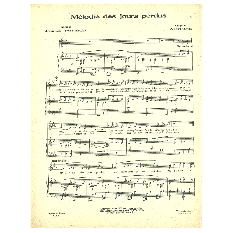 Partition MÉLODIE DES JOURS PERDUS de Jean Pierre DUJAY