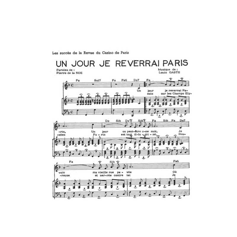 Partition UN JOUR JE REVERRAI PARIS Line RENAUD