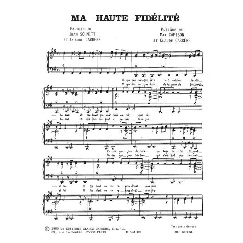 Sheet music MA HAUTE FIDÉLITÉ SHEILA