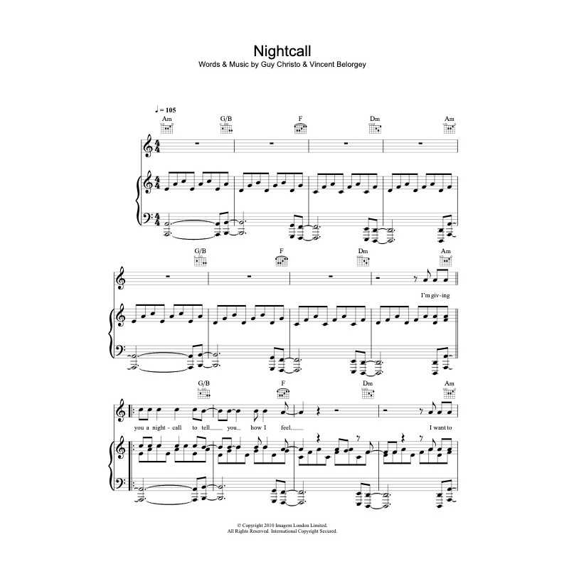 Sheet music NIGHTCALL Kavinsky