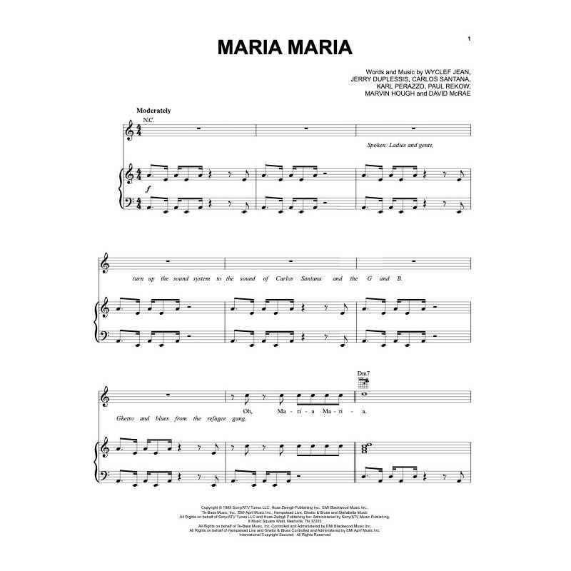 Sheet music MARIA MARIA Santana