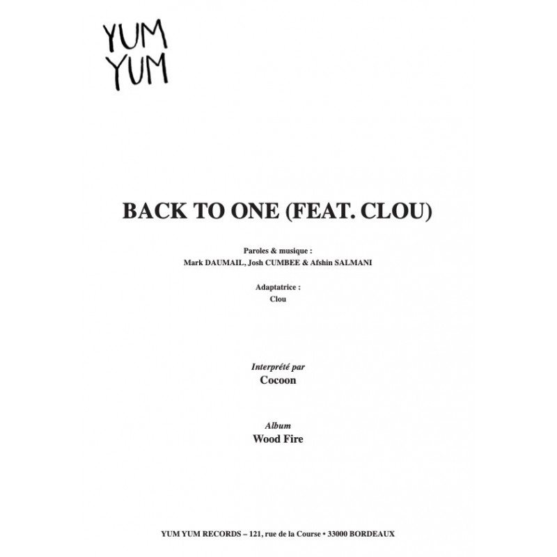 Partition PDF BACK TO ONE (FEAT. CLOU) COCOON