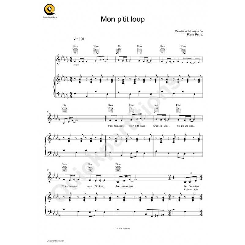 Sheet music MON P'TIT LOUP Pierre PERRET
