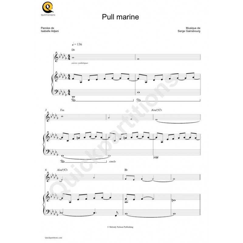 Sheet music PULL MARINE Isabelle Adjani