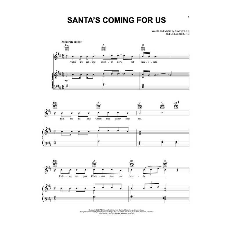 Sheet music SANTA'S COMING FOR US SIA