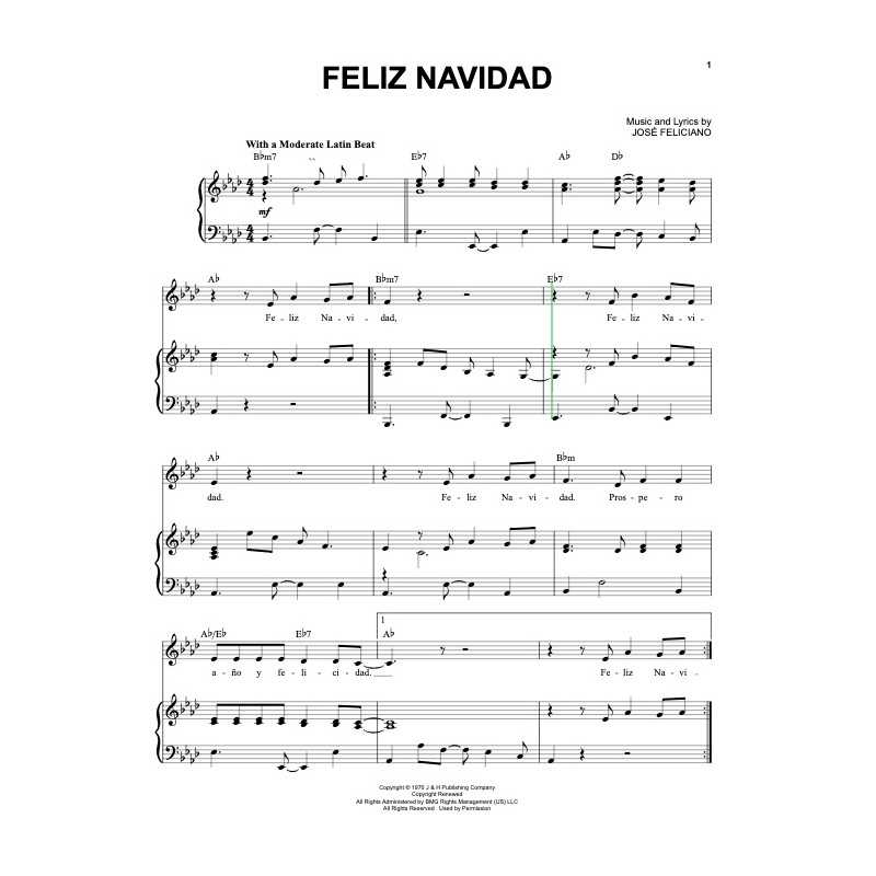 Sheet music FELIZ NAVIDAD Jose Feliciano