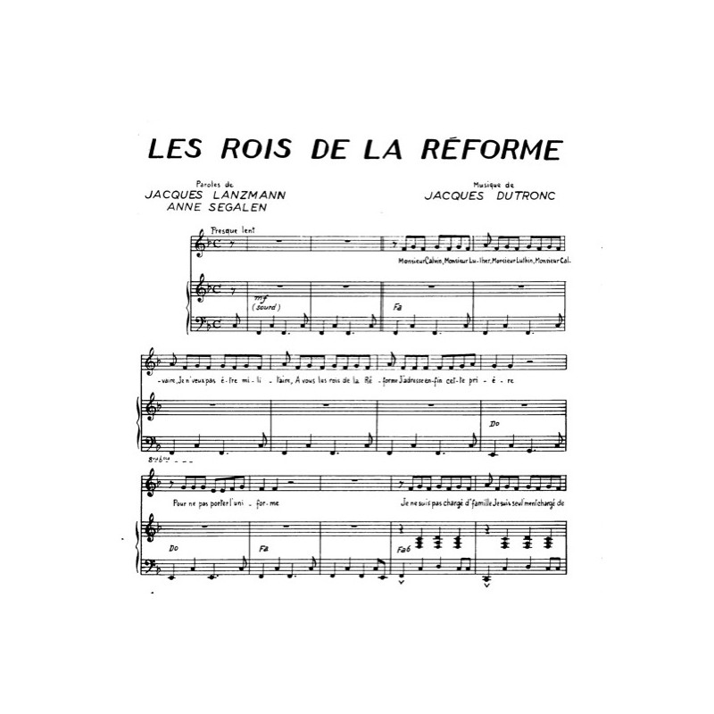 Sheet music LES ROIS DE LA RÉFORME Jacques Dutronc