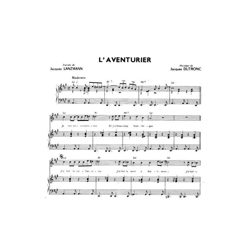 Partition L'AVENTURIER Jacques Dutronc