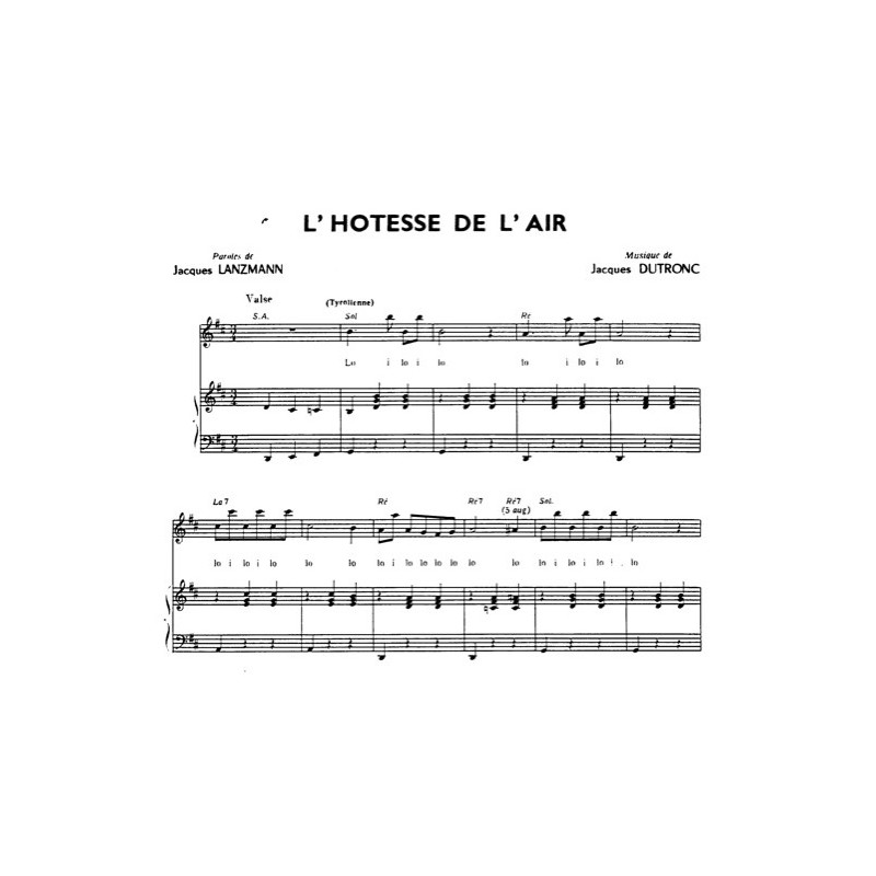 Sheet music L'HOTESSE DE L'AIR Jacques Dutronc