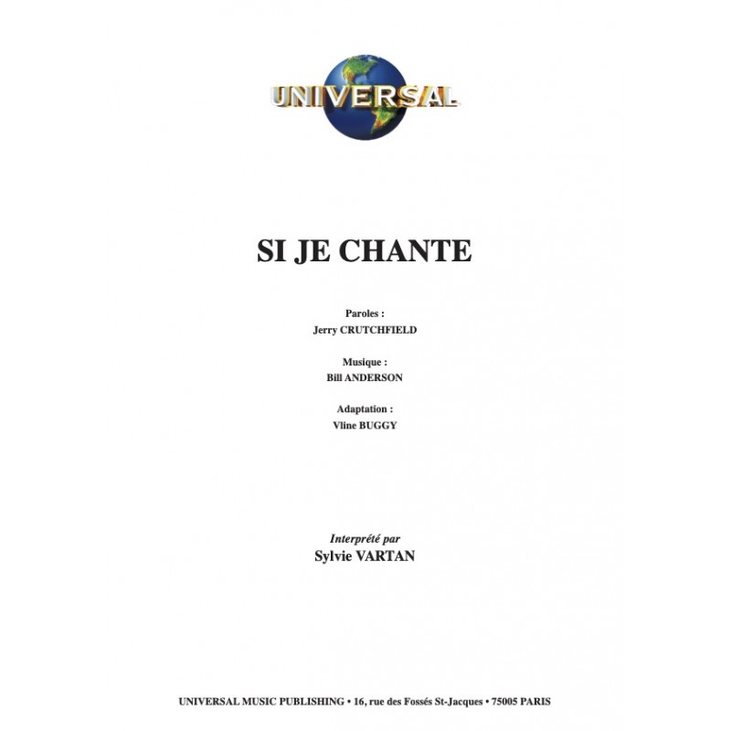 Partition SI JE CHANTE Sylvie Vartan pdf