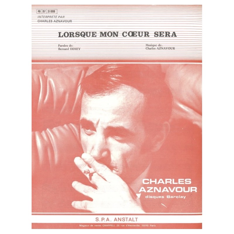 Sheet music LORSQUE MON CŒUR SERA Charles AZNAVOUR pdf