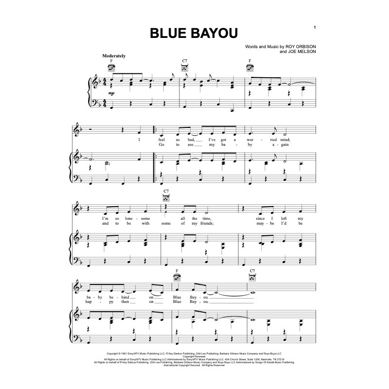 Sheet music BLUE BAYOU Linda RONSTADT