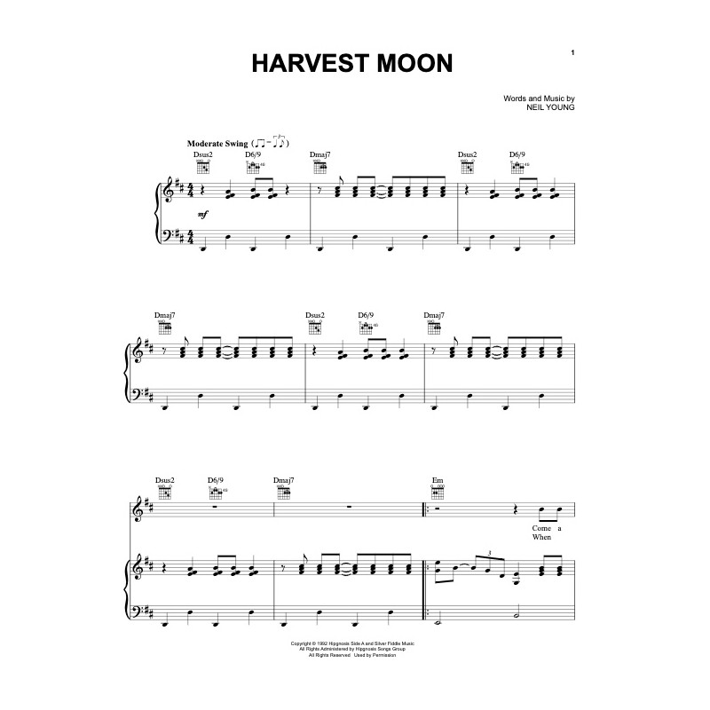 Sheet music HARVEST MOON Neil Young