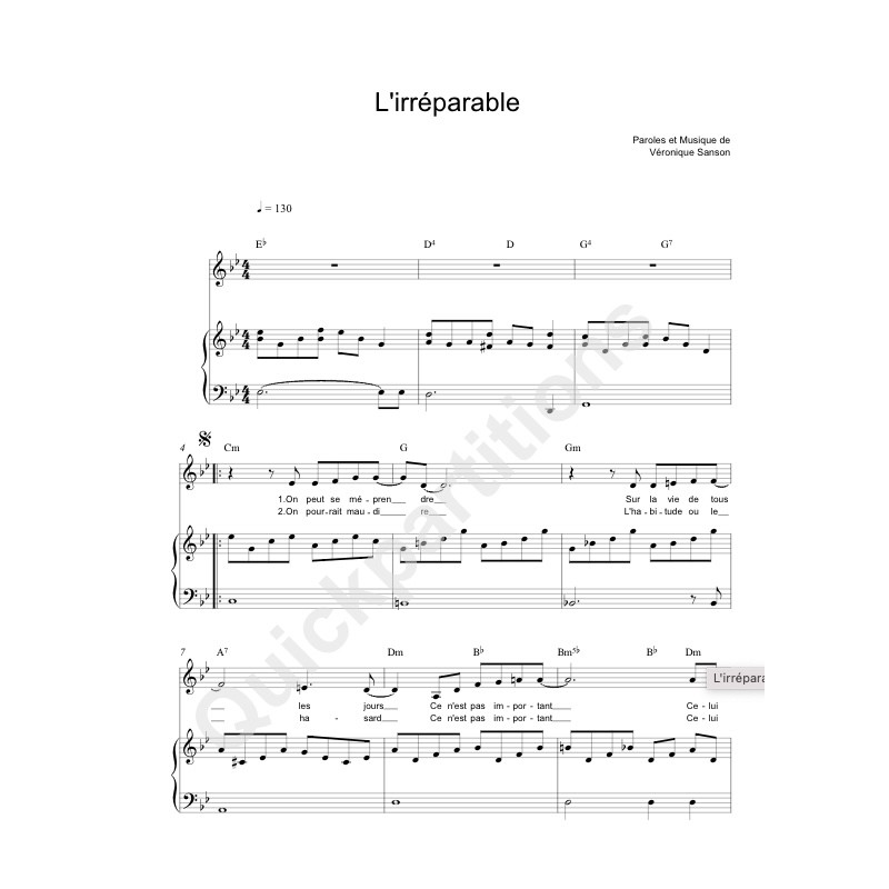 Sheet music L'IRREPARABLE Véronique Sanson