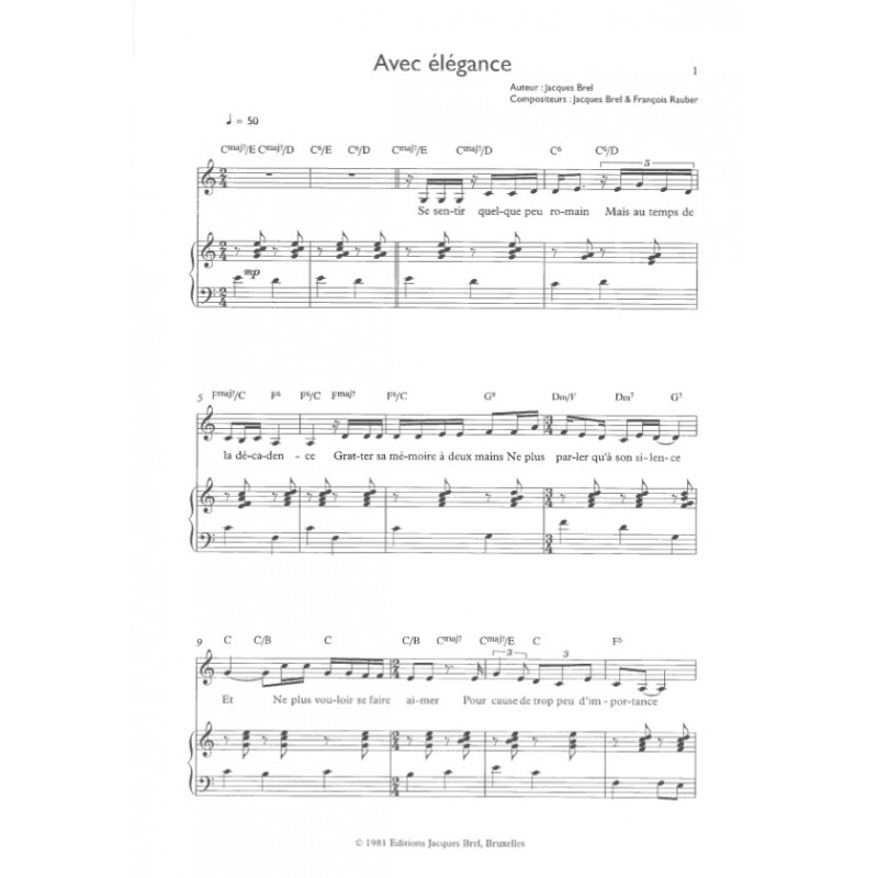 Sheet music AVEC ÉLÉGANCE Jacques BREL PDF