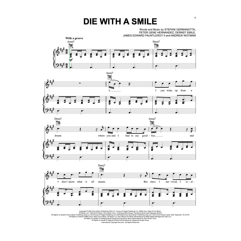Partition DIE WITH A SMILE Bruno Mars & Lady Gaga