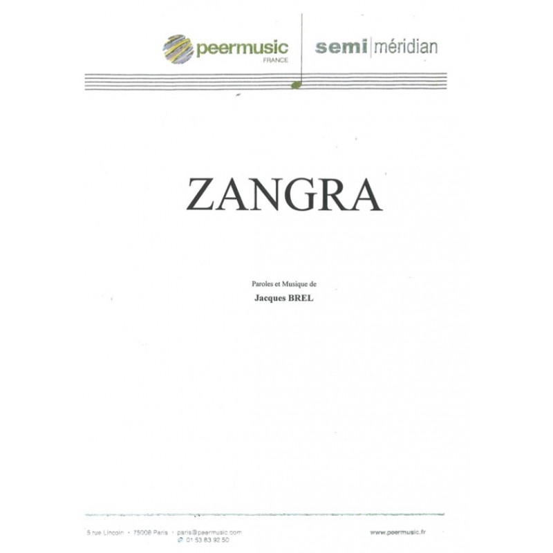 Partition ZANGRA Jacques Brel