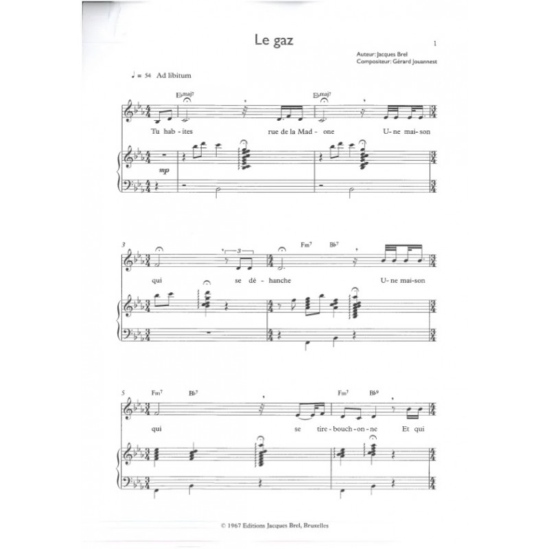 Sheet music LE GAZ Jacques BREL pdf
