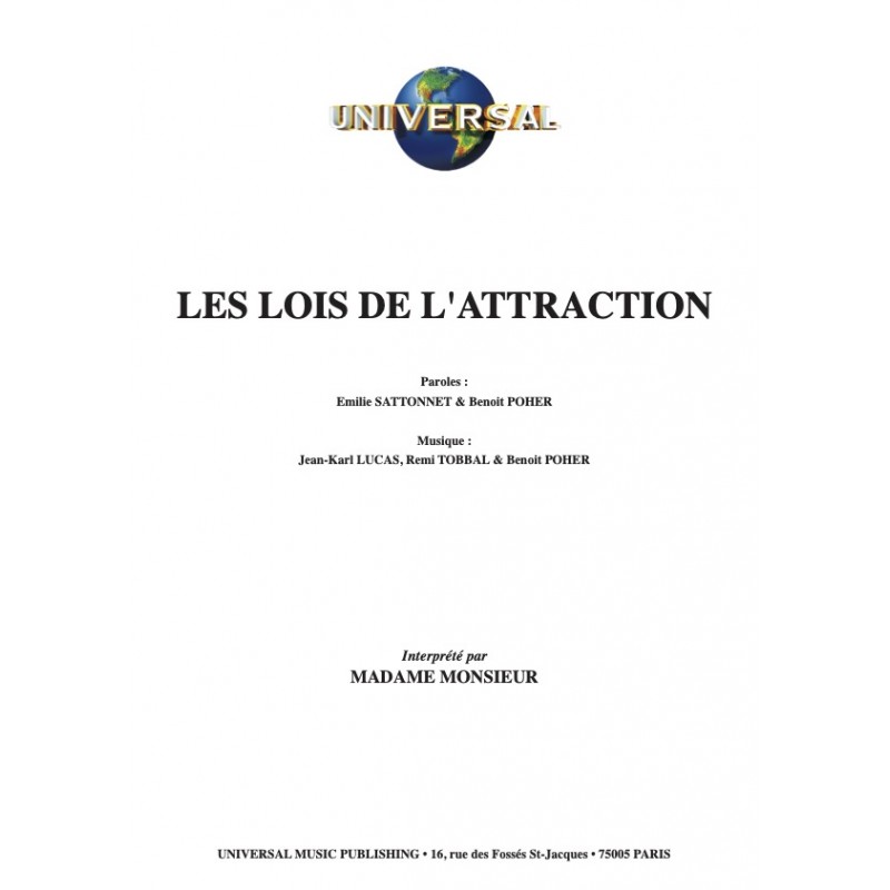 Partition LES LOIS DE L'ATTRACTION MADAME MONSIEUR pdf