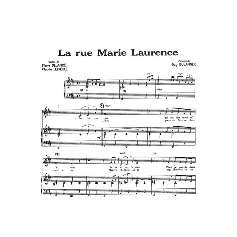 Sheet music LA RUE MARIE LAURENCE Joe DASSIN