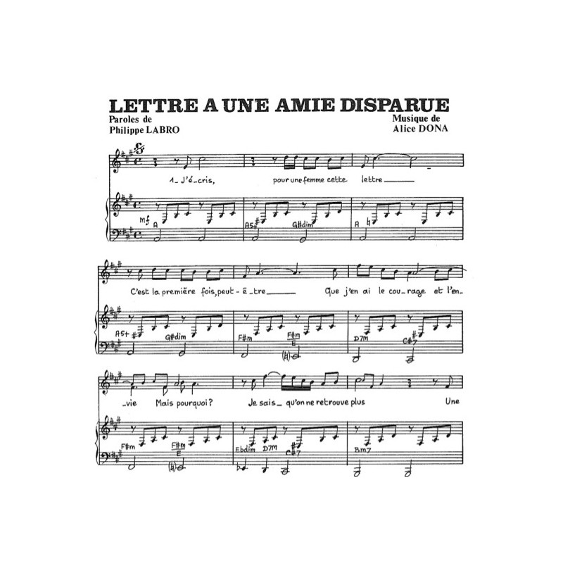 Partition LETTRE A UNE AMIE DISPARUE Alice DONA pdf