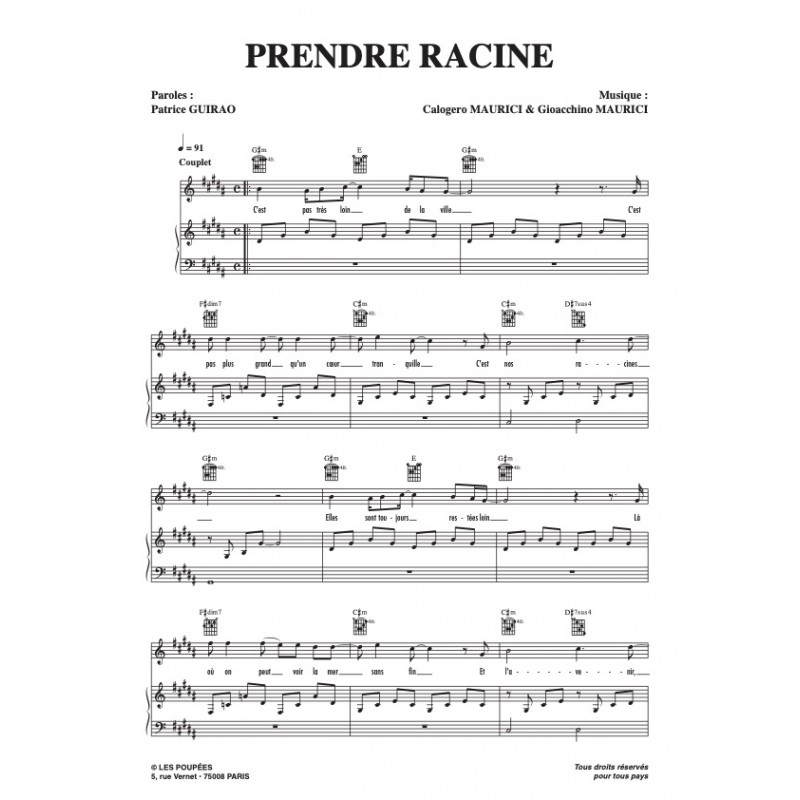 Partition PRENDRE RACINE CALOGERO pdf